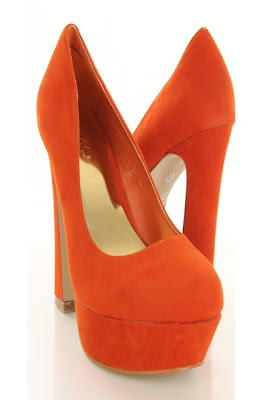 Orange Faux Suede Closed Rounded Toe Platform Chunky Pump Heels 