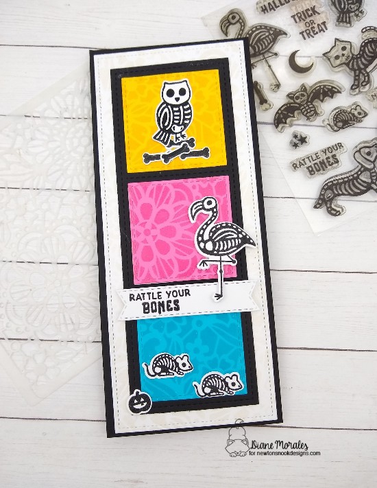 Rattle Your Bones by Diane features Slimline Frames & Windows, Banner Trio, and Spooky Skeletons by Newton's Nook Designs; #newtonsnook