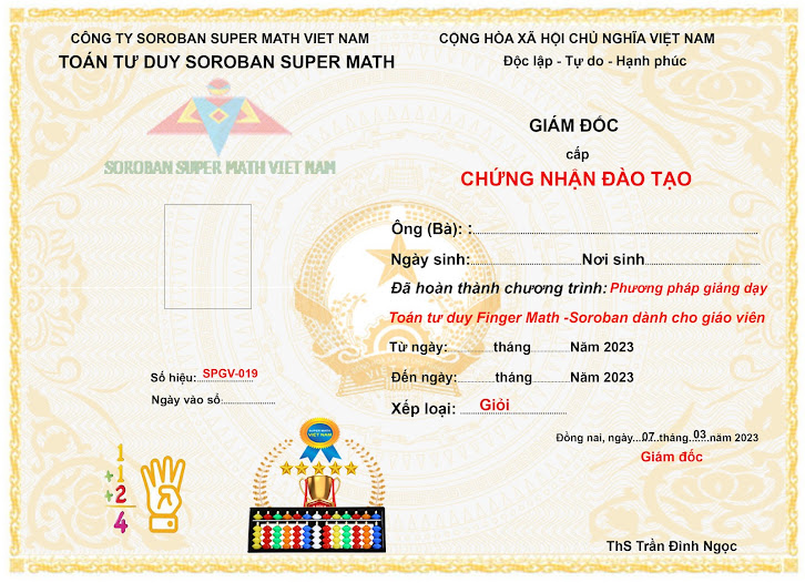 chứng chỉ giáo viên dạy toán tư duy soroban