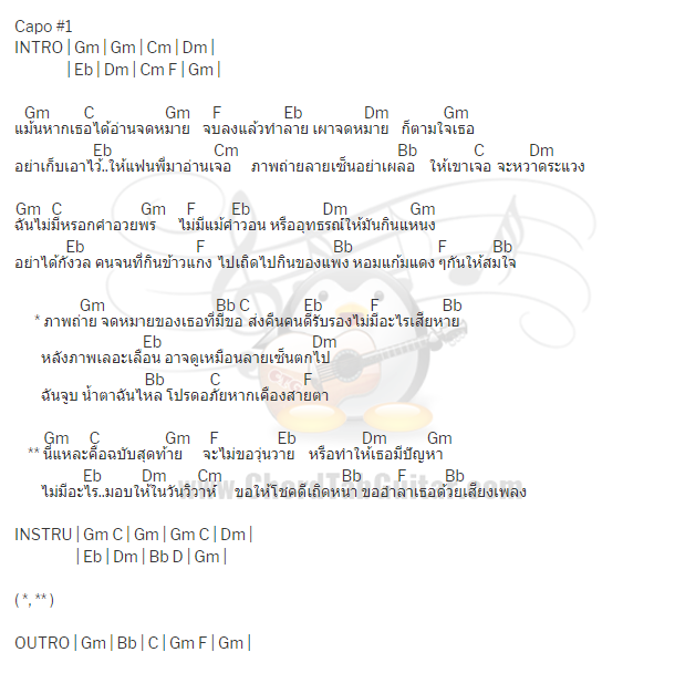 คอร์ดเพลง จดหมายฉบับสุดท้าย - ต่าย อรทัย