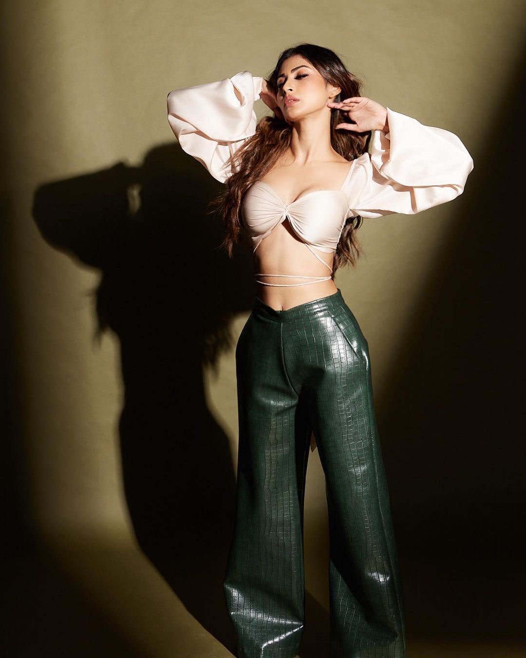 Mouni Roy cleavage skimpy top pants