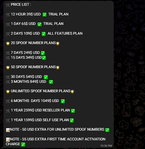 Price List OTP Spoofing Bot