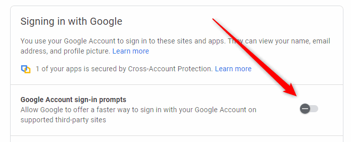 disable google account sign in prompts