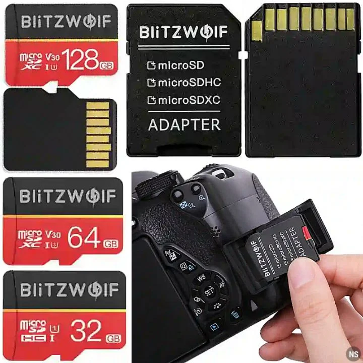 Blitzwolf Memory Cards: 32GB, 64GB or 128GB Micro SD TF Card with Adapter SDHC/SDXC Converter