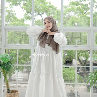 Dress Remple Babydoll katun poplin premium lengan balon busui friendly polos adem putih biru cream - Vasya tips