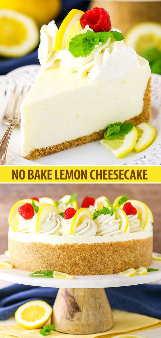This No Bake Lemon Cheesecake is creamy, tart and easy to make! It's full of lemon flavor and such a great dessert for spring and summer!