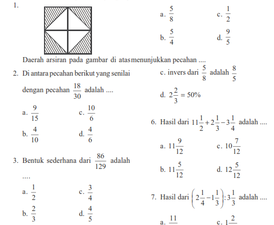 Soal Ulangan Matematika SMP Kelas 7 Bab Pecahan  Warung Education