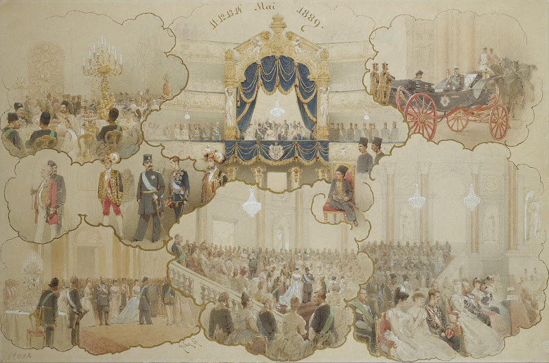 Reception of Nasr-ed-Din, King of Persia, during His Visit to St. Petersburg on 11-14 May 1889 by Mihaly Zichy - History Drawings from Hermitage Museum