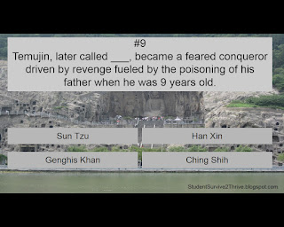 Temujin, later called ___, became a feared conqueror driven by revenge fueled by the poisoning of his father when he was 9 years old. Answer choices include: Sun Tzu, Han Xin, Genghis Khan, Ching Shih