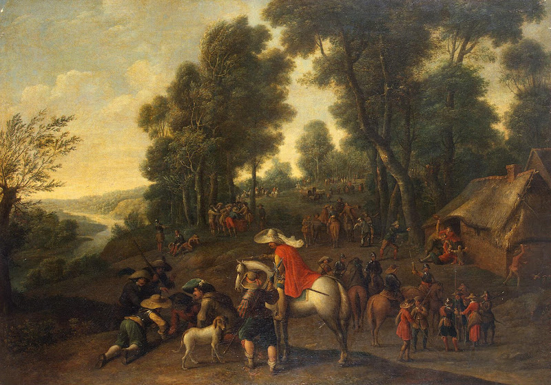 Halt of Horsemen in a Forest by Pieter Snayers - Landscape Paintings from Hermitage Museum