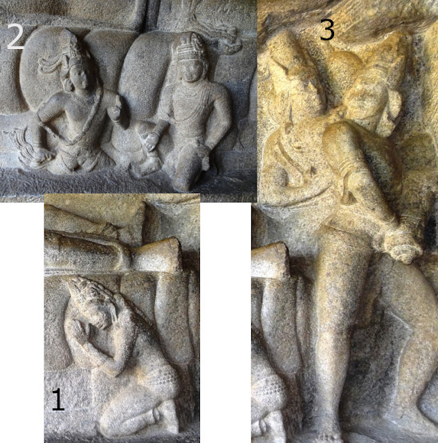 details of the famous sculpture of Vishnu lying in cosmic ocean-  - Mahabalipuram