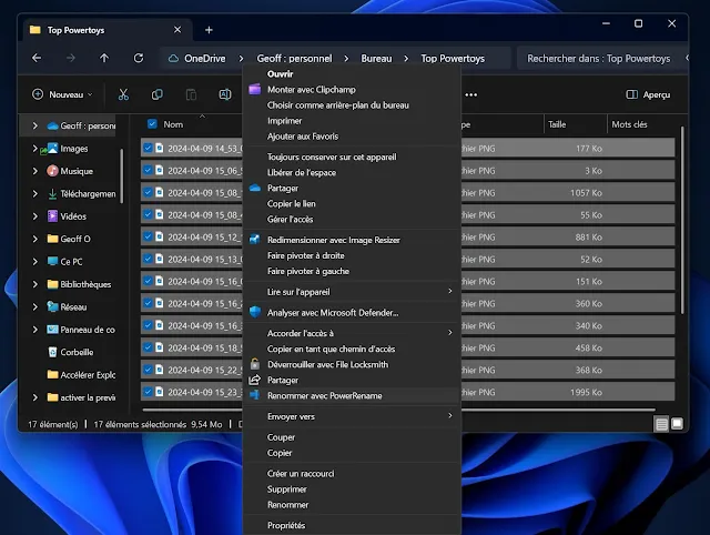 قائمة السياق مع خيار إعادة تسمية باستخدام PowerRename