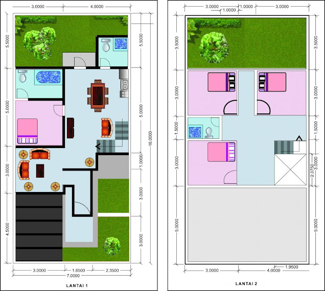 Denah Rumah Minimalis 2 Lantai