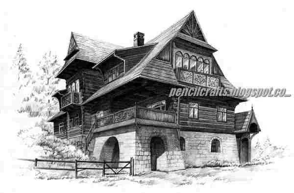 Mountain House Pencil Drawing