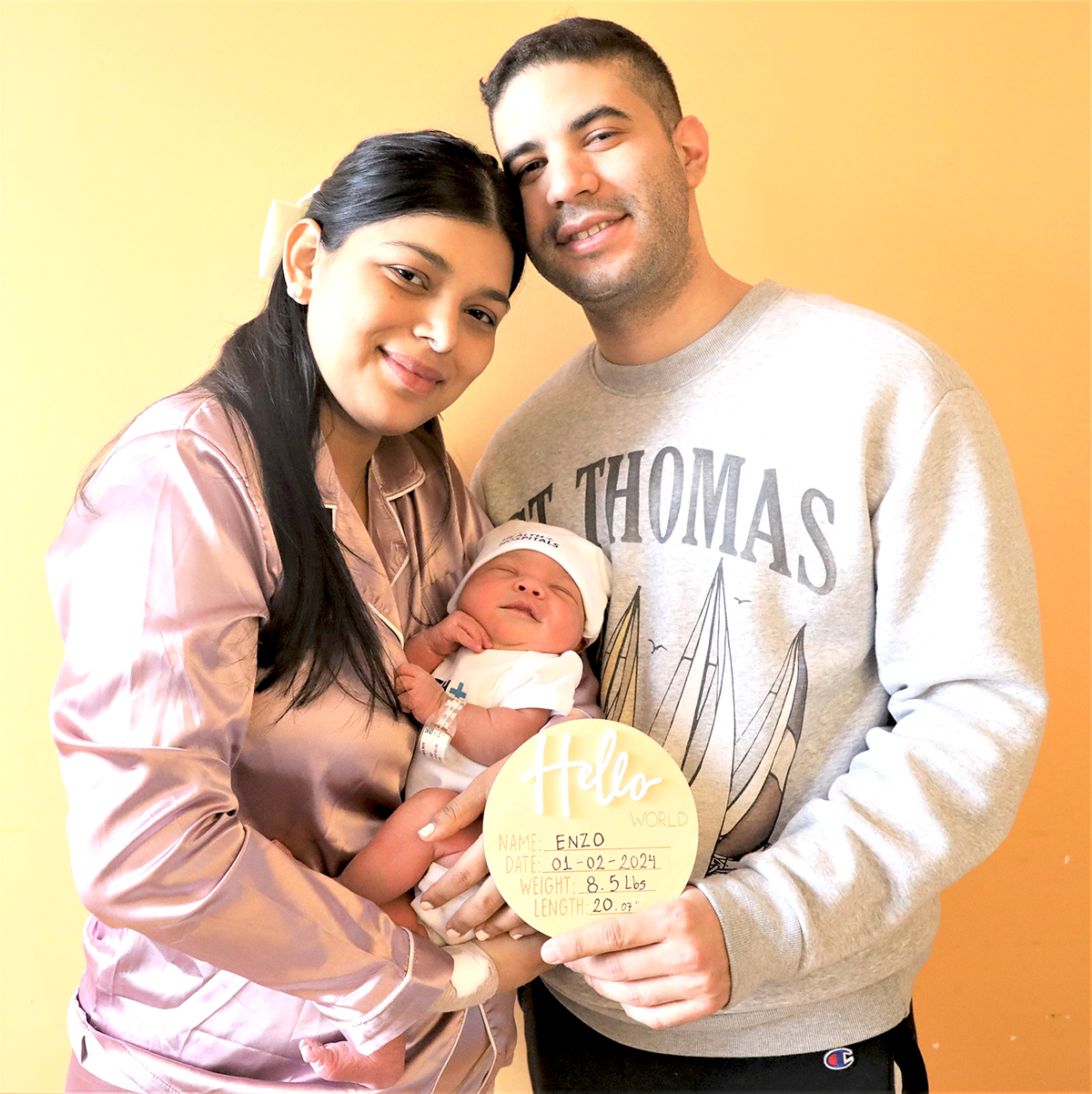 Baby Boy Enzo Caraballo was born at North Central Bronx Hospital. He is pictured with his loving parents, Anny Valladares and Dario Caraballo. -Photo by NCB Hospital