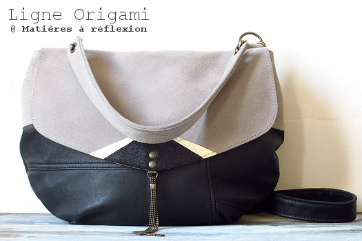 Sac arrondis cuir noir / beige Matières à réflexion Moon Origami