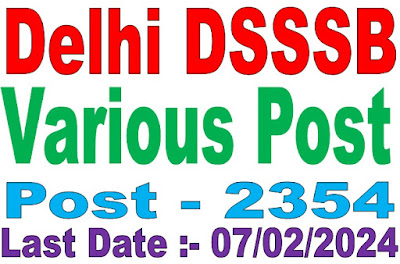 Delhi DSSSB Various Post Recruitment 2024 Online Form