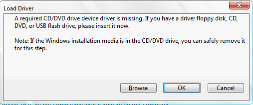 Rezolvare problema: A required CD/DVD drive device driver is missing