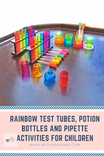 EYFS activities using rainbow test tubes potion bottles and pipettes