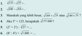 Soal matematika SD Kelas 6 - Operasi Hitung pada Bilangan Berpangkat