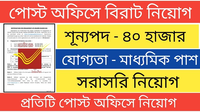 Post Office GDS 40000 Vacancy Recruitment 2022: রাজ্যে পোস্ট অফিসে বিরাট নিয়োগ মাধ্যমিক পাশে 