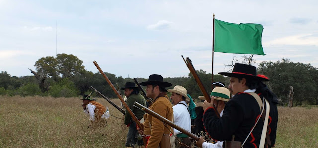 Rebeldes texanos de la República de Texas con su bandera verde