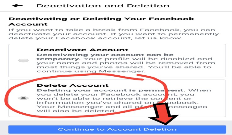 Continue To Account Deletion For Facebook