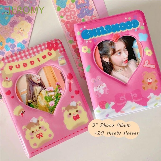 [ jeromy.vn ] JEROMY Kawaii Photo Album 40 Pockets Name Card Book Kpop Card Binder Cute ID Holder Binders Albums Card Stock 3 Inch Love Heart Hollow Photocard Holder