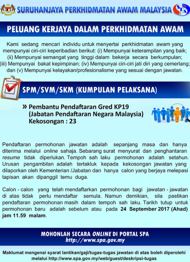 23 Kekosongan Jawatan Kosong Kerajaan 2017 Di Jabatan Pendaftaran Negara Jpn 24 September 2017 Appjawatan Malaysia