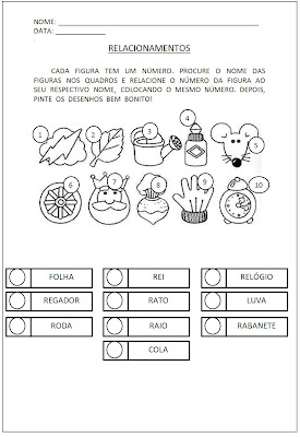 Atividades Educativas Alfabetização - Cada figura possui um número - Relacione o numero a figura