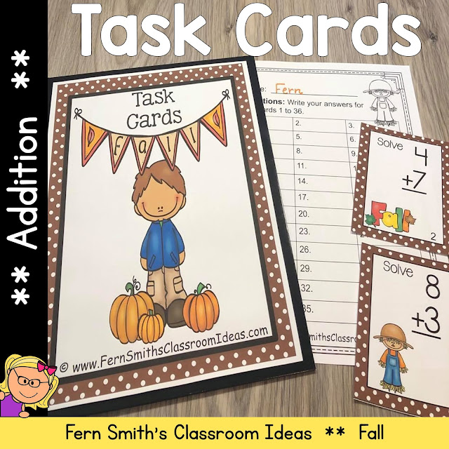 Fall Addition Task Cards #FernSmithsClassroomIdeas