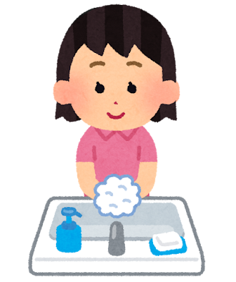 石鹸で手を洗う女の子のイラスト