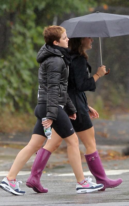 Emma Watson | spandex shorts and tights at Brown University 10-6-2010