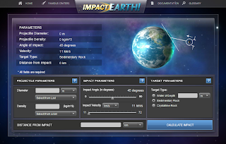 Captura de pantalla del sitio web 'Impact: Earth!'