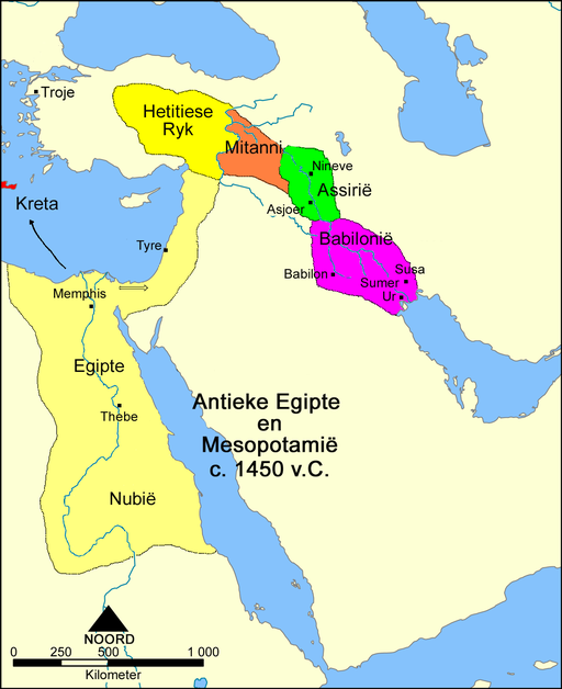 Map of Ancient Egypt and Mesopotam in 1450 A C