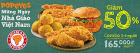 Gà rán Popeyes giảm 50% mừng nhà giáo Việt Nam