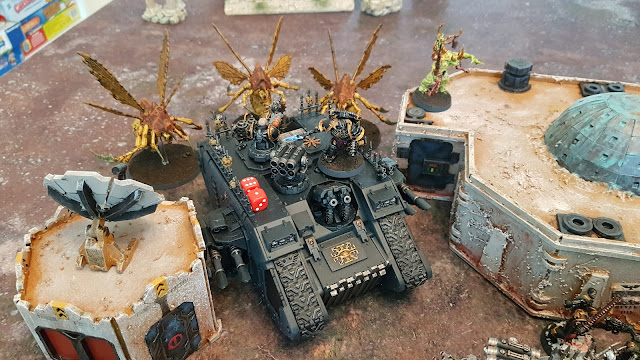 Warhammer 40k battle report - 2000 points - Primaris Vanguard, Militarum Tempestus, Grey Knights and Assassins vs Black Legion and Nurgle Daemons.