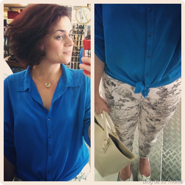 look calça floral e camisa azul look calça floral e camisa azul