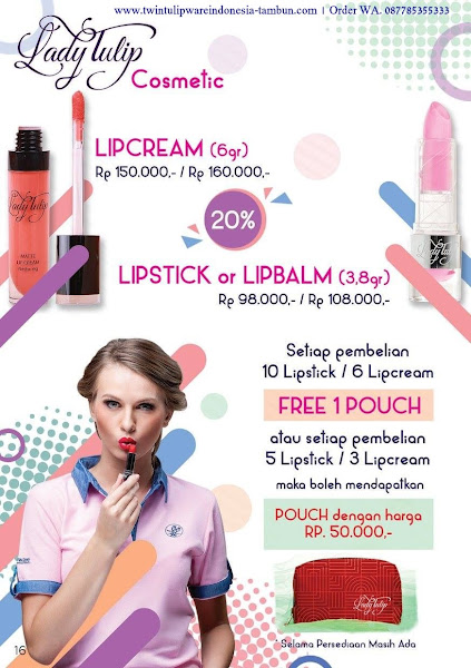 Promo Diskon Lipcream, Lipstick, Lipbalm, Lady Tulip