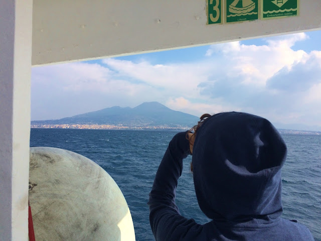 Mount Vesuvius with Naples belowtaken from the Bay of Naples, Naples, Italy