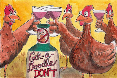 wacky winemaker Wooster rooster chickens wine juice silly limerick poem watercolor drawing sketch watercolor Ky Betts Sketches for Nora