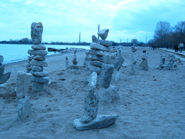 Rock balancing Toronto beaches