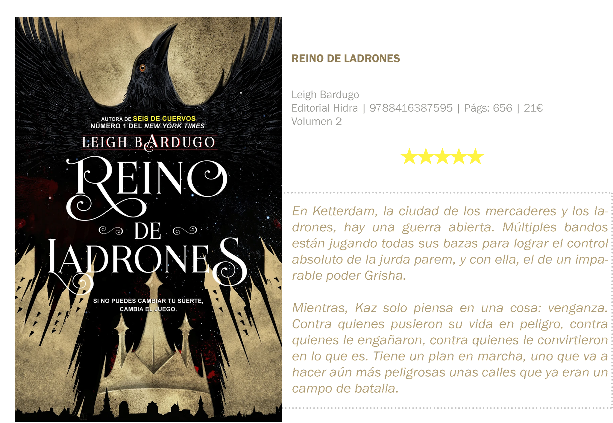 REINO DE LADRONES - SEIS DE CUERVOS 2 - LEIGH BARDUGO - SBS Librerias