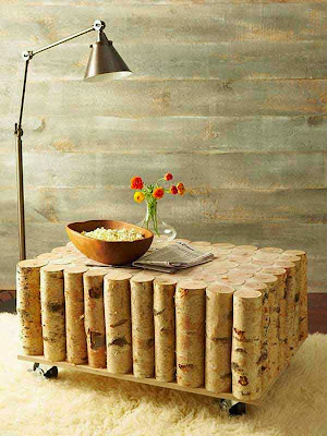 table made with recycled wood logs