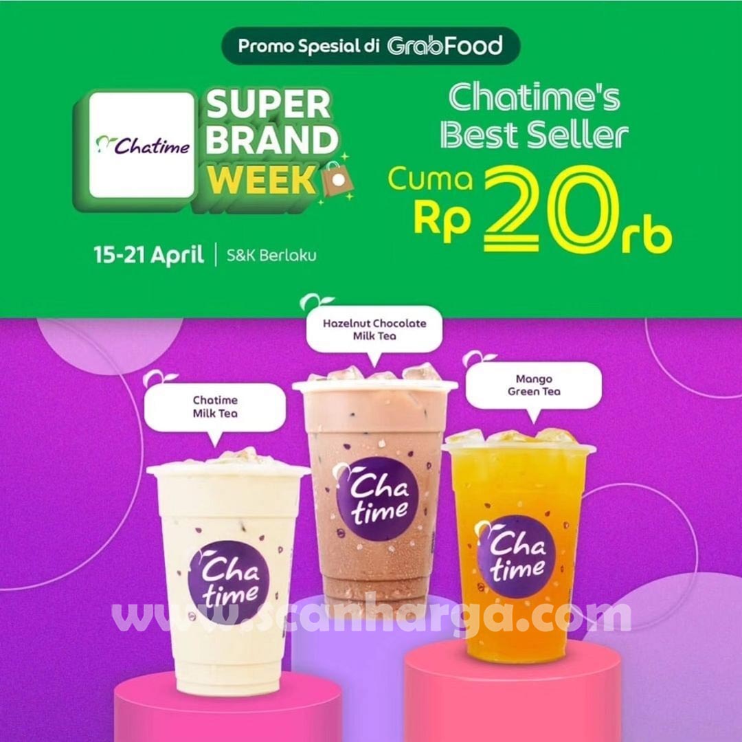 Promo Chatime GrabFood - Super Brand Week Chatime Best Seller cuma Rp. 20RB