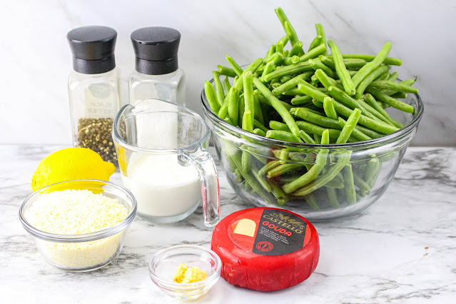 ingredients displayed on a marble background.