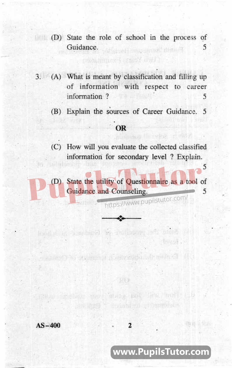 Career Information, Guidance And Counselling Question Paper In English