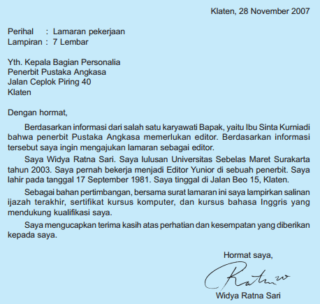 Contoh Surat Lamaran Pekerjaan Bahasa Indonesia  Indra Blog