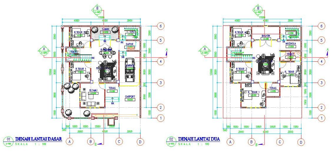 Gambar Autocad Desain Gratis Rumah 2 lantai - INFO 