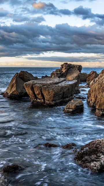 Plano de Fundo Nuvens, Oceano, Mar, Rochas, Pedras